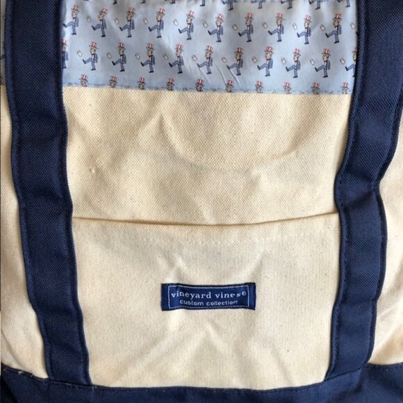 VINEYARD VINES Classic Canvas Uncle Sam Tote Bag Blue & White 17" - Picture 7 of 16